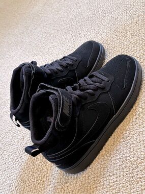 New Nike Court Borough Mid 2 Black High-Top Strap Sneakers